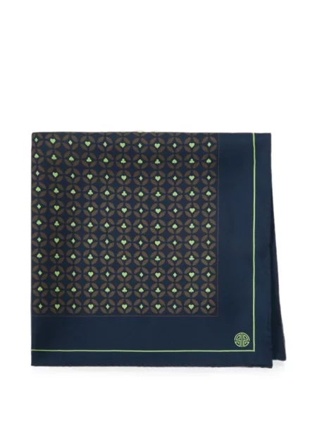 Fular Shanghai Tang de mătase cu imagine cu imprimeu geometric albastru