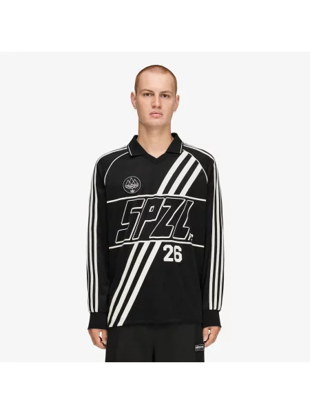 Μακρυμάνικη μακρύς μπλούζα Adidas Originals από ζέρσεϋ μαύρο