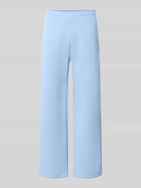 Spodnie dresowe z mieszanki bawełny o kroju straight fit Review błękitne