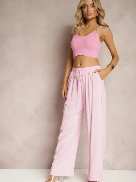 Pantaloni largi din cu in Delsira roz