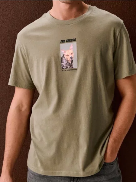 Sinsay koszulka z nadrukiem zielony