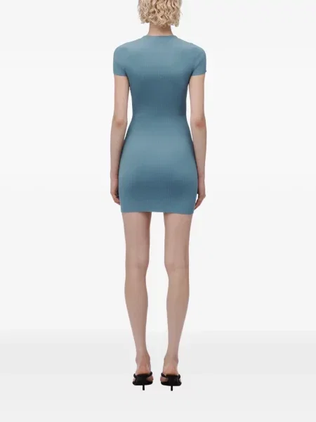 Rochie mini Alexander Wang cu decolteu rotund din jacard cu autograf albastru