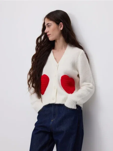 Reserved Cardigan cu broderie nude