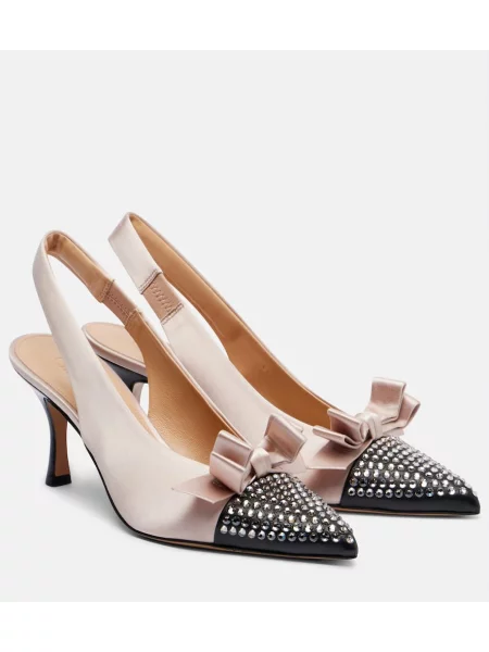 Pantofi cu toc Chloé din satin cu tepi alb