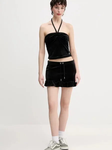 Juicy Couture spódnica welurowa RUFFLE mini rozkloszowana czarny