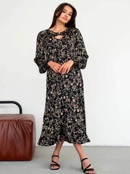 Сукня міді RiMari страйп сатин чорний