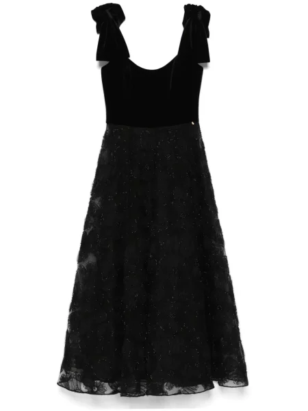 Sukienka midi Nissa w kwiatki do kolan garniturowa czarna