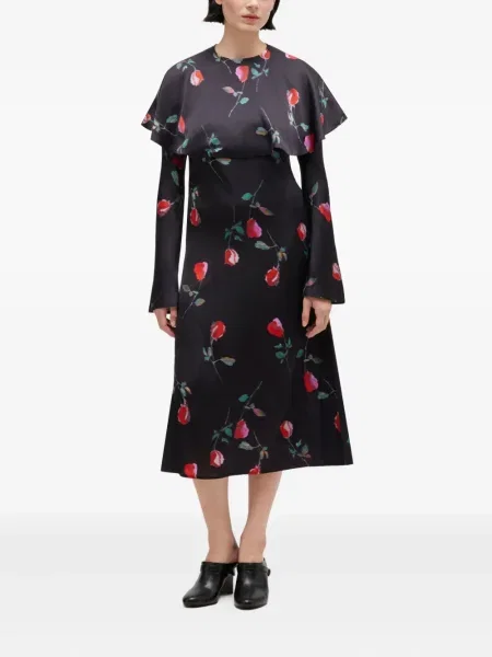 Rochie Ganni cu model floral cu volane de costum negru