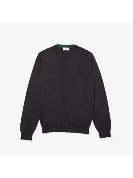 Lacoste Sweter Z Wełny Merino Z Okrągłym Dekoltem szary