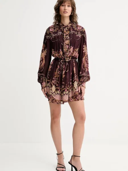 Farm Rio sukienka mini rozkloszowana bordowy