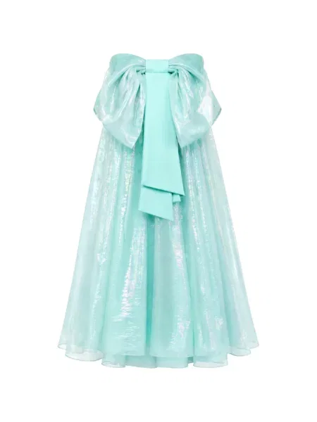 Rochie midi Monarh cu funde de mătase verde