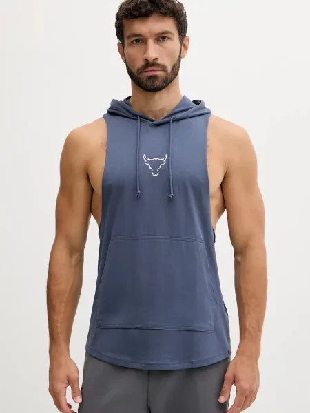 Суичър с качулка Under Armour с качулка с принт синьо
