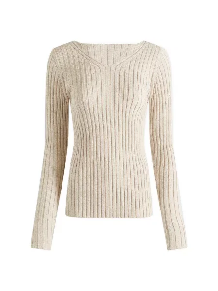 Dzianinowy top Auralee z dekoltem w serek beżowy