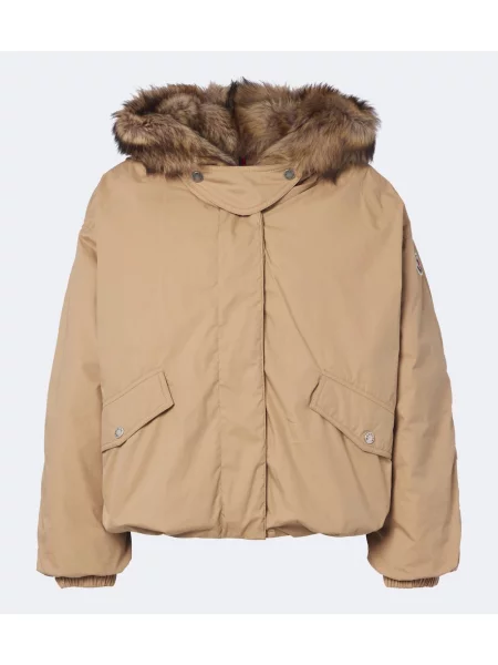 Geacă cu puf Moncler din piele de oaie maro