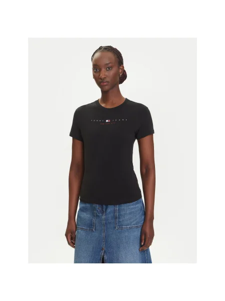 Tommy Jeans Póló Linear Slim Fit fekete