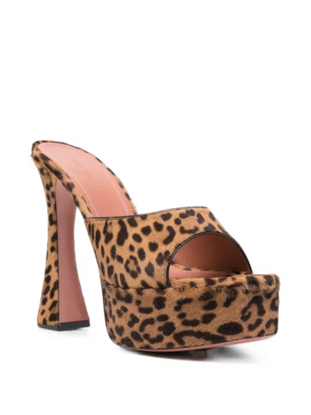 Papuci tip mules Amina Muaddi cu platformă cu imagine cu model leopard maro