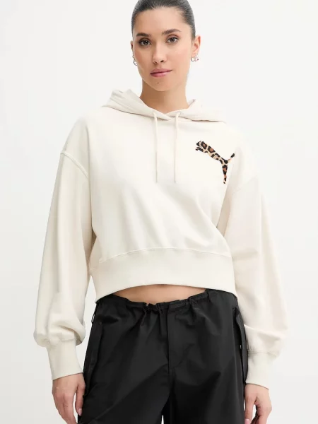 Суичър с качулка Puma с качулка с апликация бежово