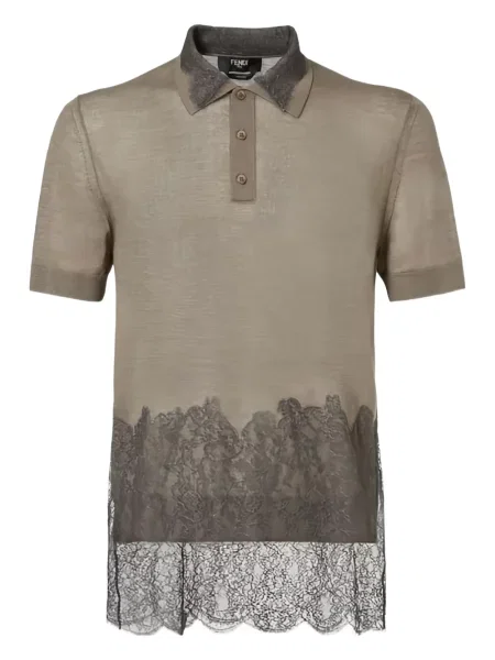 Поло тениска Fendi с дантела сиво