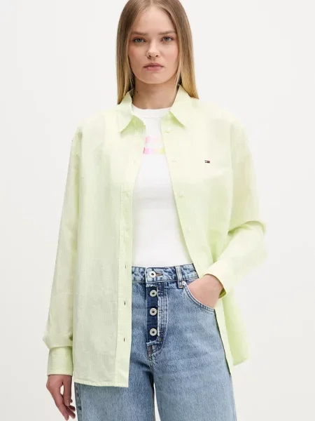Tommy Jeans cămașă pentru femei cu in verde