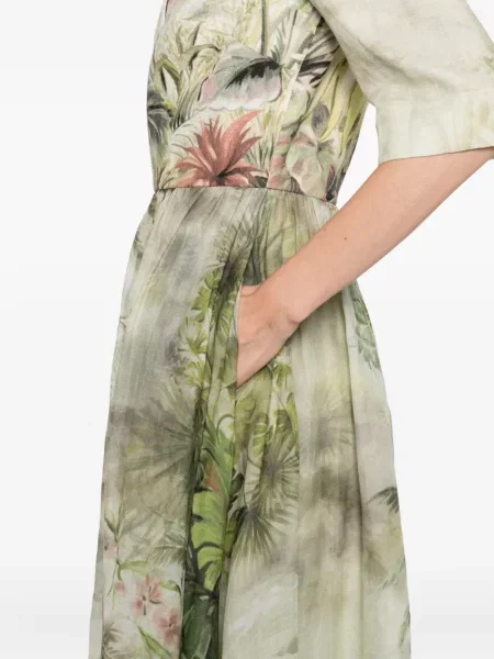 Rochie midi Elie Saab cu imagine până la genunchi de costum verde