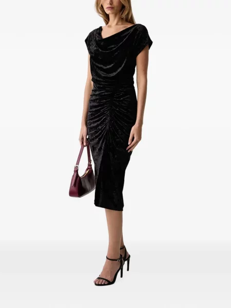 Rochie midi Dkny de catifea cu volane negru