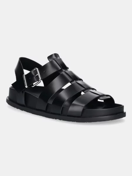 Tommy Jeans sandale de piele TJW FISHERMAN PATENT SANDAL neagră
