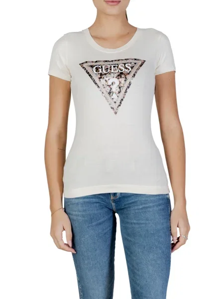 Koszulka Guess z nadrukiem z krótkim rękawem biała