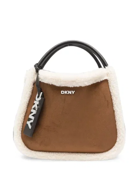 Geantă shopper Dkny din piele de oaie cu autograf maro