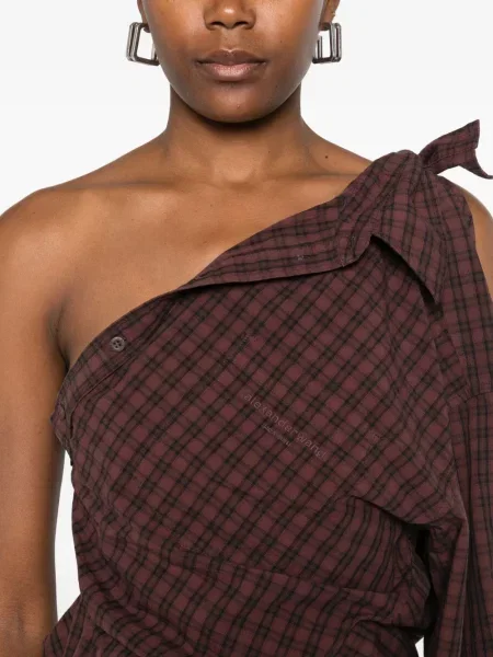 Rochie mini Alexander Wang în carouri cu un umăr gol maro
