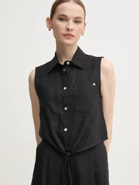 Gaudi camasa de in femei cu guler clasic regular negru