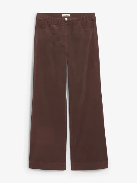 Szerokie spodnie sztruksowe high waist z mieszanki bawełny brązowe