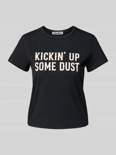 T-shirt z nadrukiem ze sloganem Review czarna