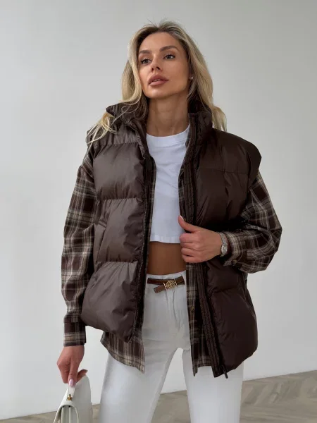 Утеплений жилет Jadone Fashion Ayvi_chocolate коричневий