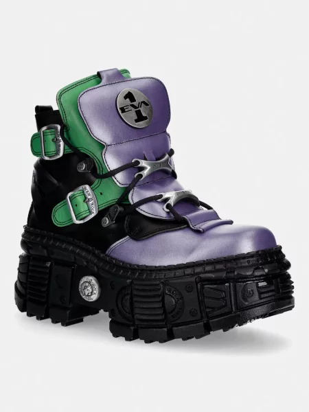New Rock ANTIK LILA + NAPA + CRUST NEGRO + IMPERFECT TANK NEGRO TORNILLOS bocanci cu platformă pentru femei din piele verde