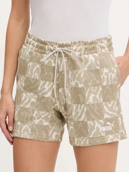 Kratke hlače Puma s uzorkom srednje visoki struk bež