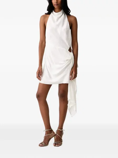 Rochie Bardot drapată cu gât halter alb