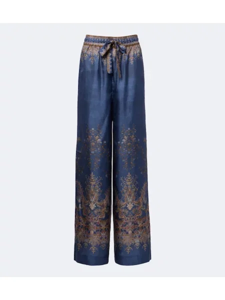 Pantaloni Zimmermann din satin cu imagine albastru