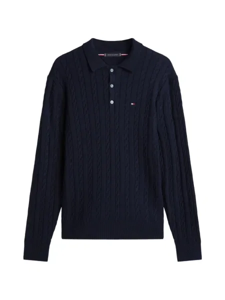 Tricou polo Tommy Hilfiger tricotate albastru