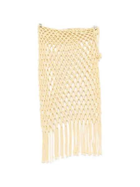Fustă midi The Frankie Shop cu franjuri tricotate galben