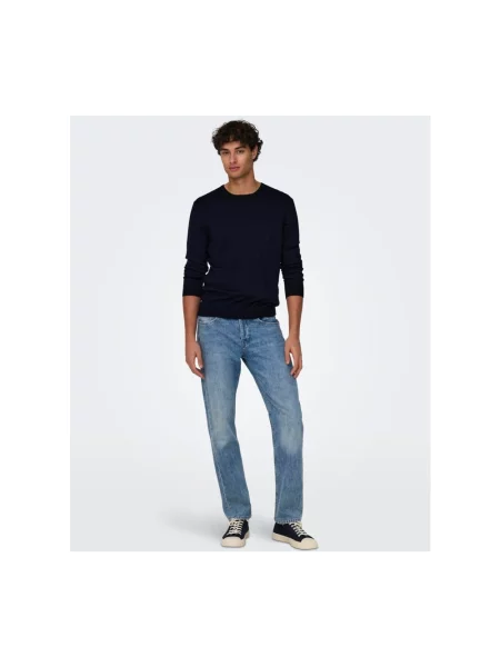 Sweter z dzianiny o kroju regular fit z mieszanki model ‘WYLER’ Only & Sons niebieski