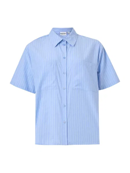 PIECES Bluză PCMELIA albastru deschis alb