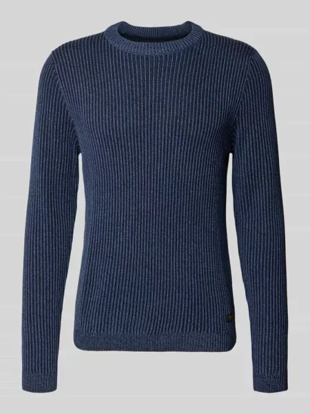 Sweter z dzianiny w kroju slim fit z mieszanki bawełny model DOVER' Jack & Jones granatowy