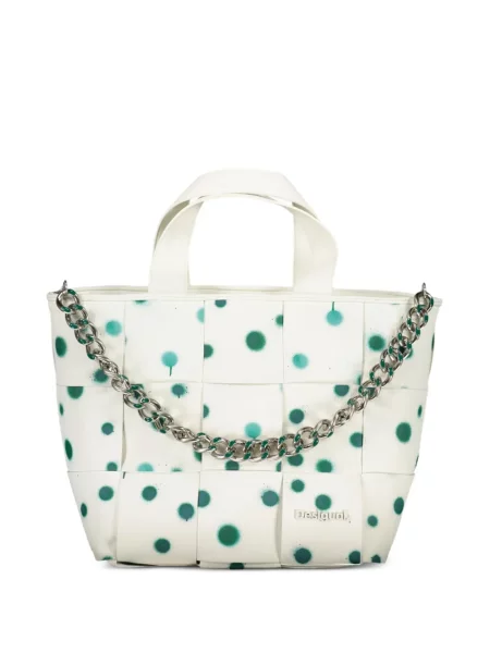 Πουά τσάντα shopper Desigual με απλικέ λευκό