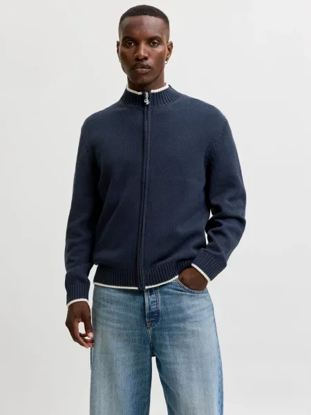 Кардиган JACK & JONES FREDERIKSBERG KNIT ZIP CARDIGA темно-синій бавовна/акрил синій