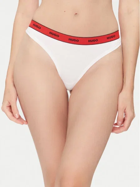 HUGO Chilot tanga Thong Stripe Pyp alb
