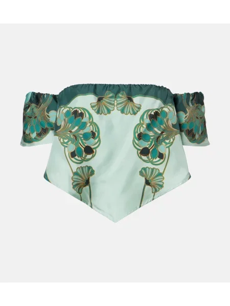 Top La Doublej de mătase cu imagine verde