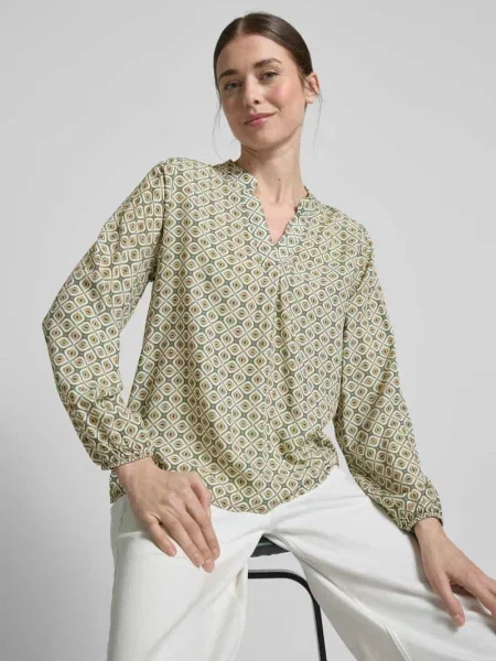 Bluzka o kroju relaxed fit z kołnierzem z lamówką model Zabaione khaki