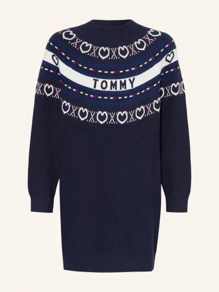 Tommy Hilfiger Pletené Šaty tmavě modrá / červená bílá