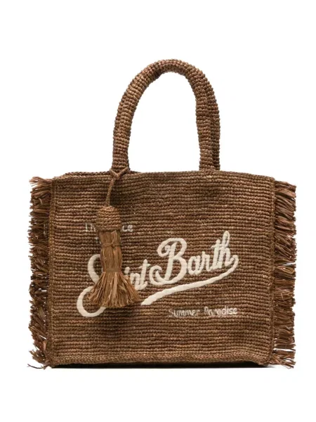 Geantă shopper Mc2 Saint Barth cu franjuri maro