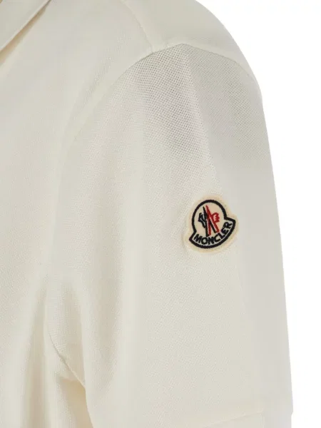 Tricou polo Moncler cu autograf alb